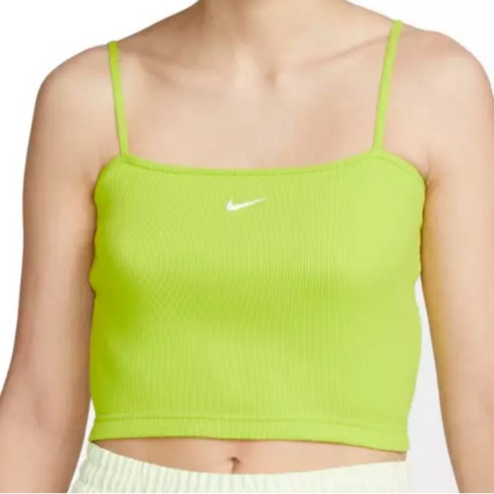 NIKE women's ribbed cropped top size Large nwt neon atomic green - Picture 1 of 7